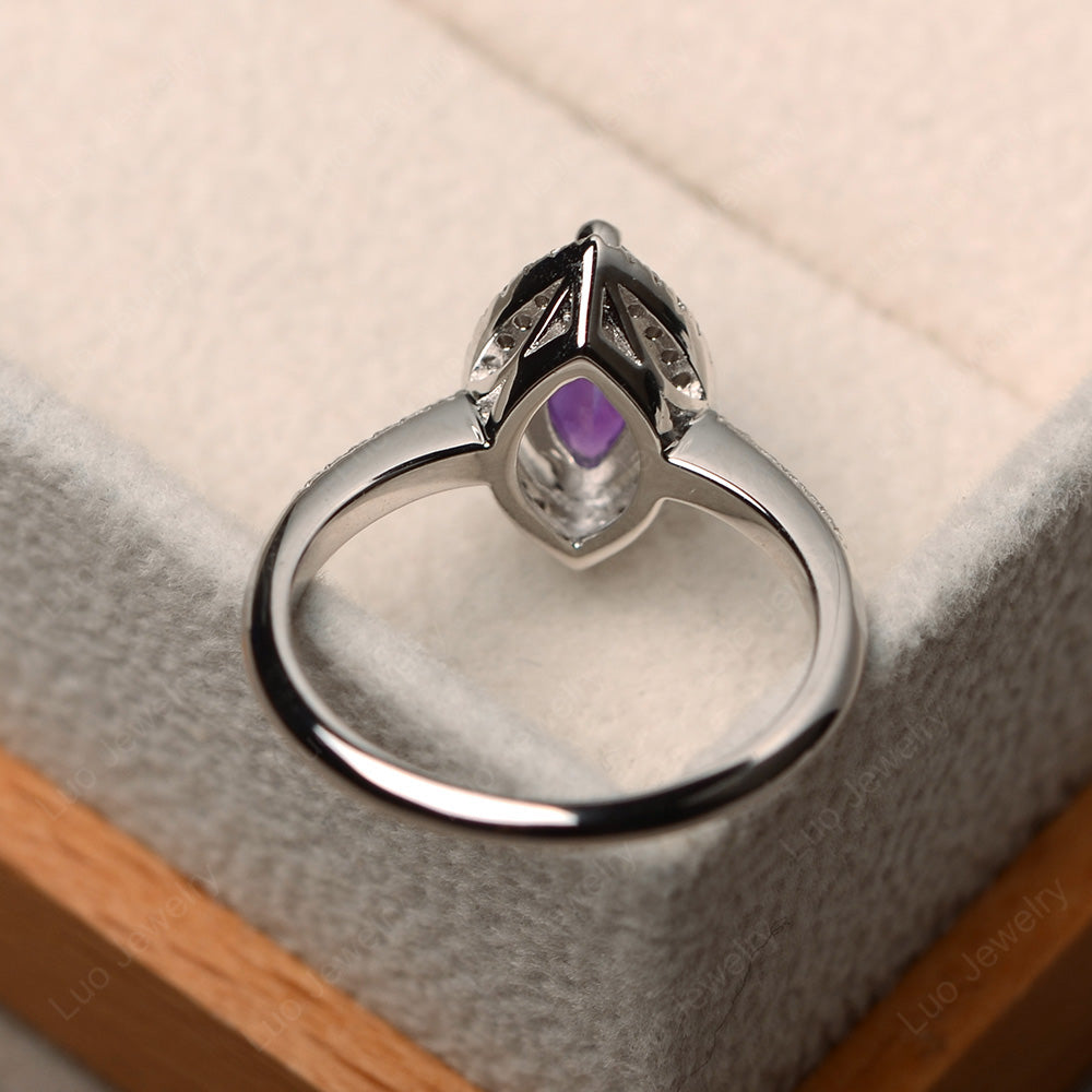 Amethyst Ring Marquise Cut Halo Wedding Ring - LUO Jewelry