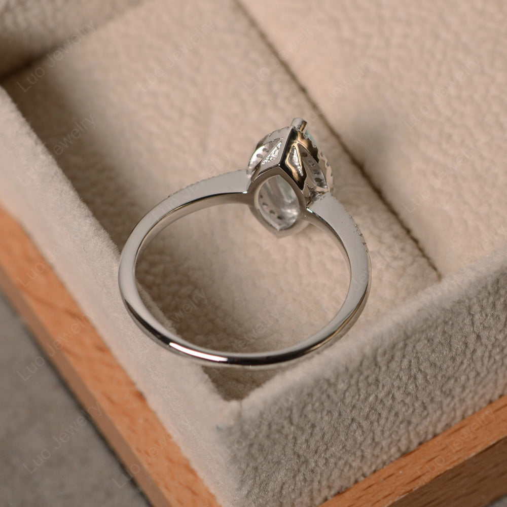 Aquamarine Ring Marquise Cut Halo Wedding Ring - LUO Jewelry