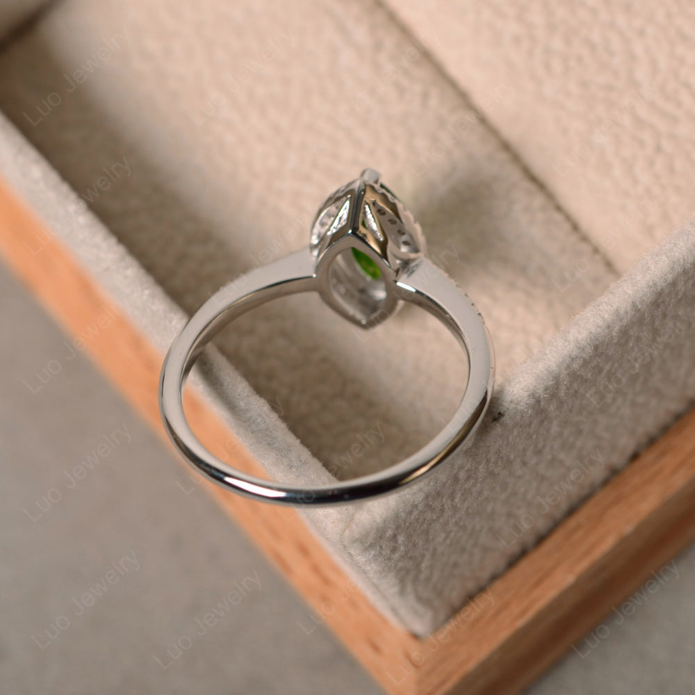 Diopside Ring Marquise Cut Halo Wedding Ring - LUO Jewelry