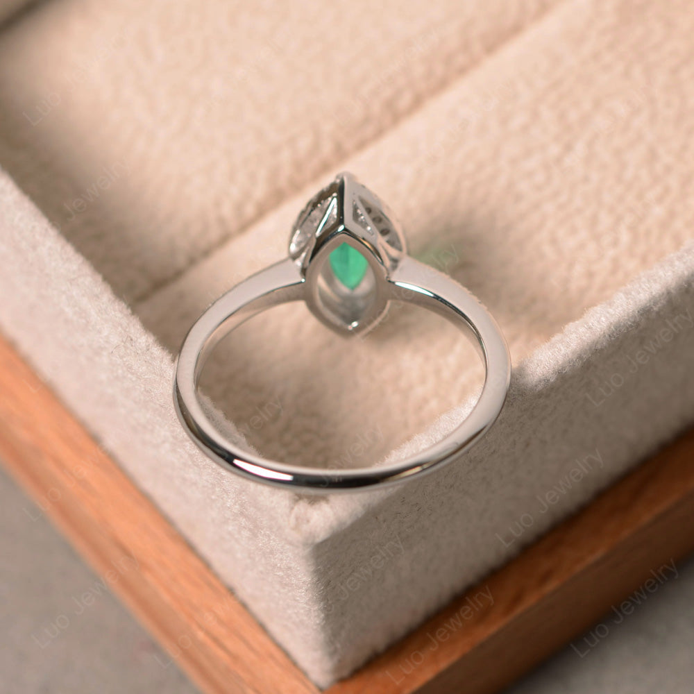 Lab Emerald Ring Marquise Cut Halo Wedding Ring - LUO Jewelry