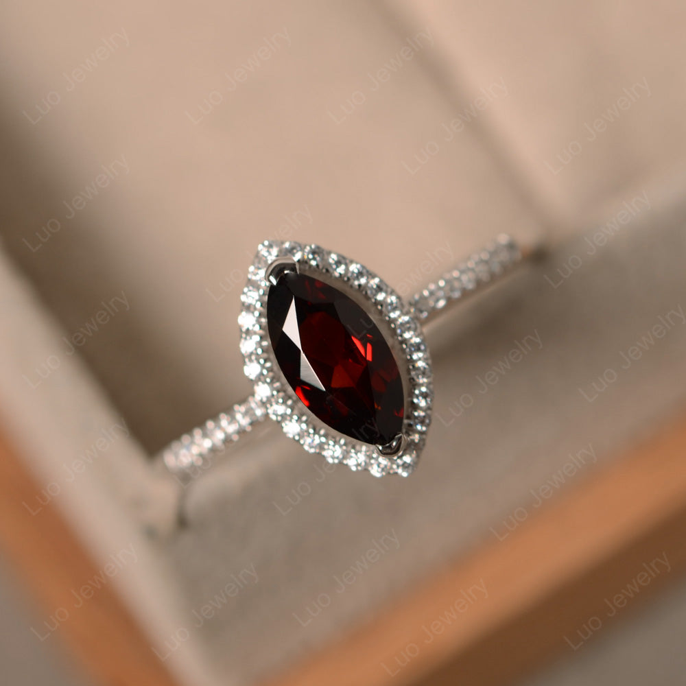 Garnet Ring Marquise Cut Halo Wedding Ring - LUO Jewelry