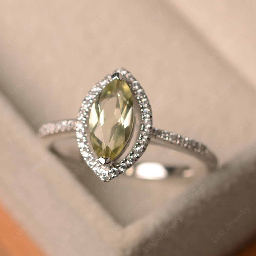 Lemon Quartz Ring Marquise Cut Halo Wedding Ring - LUO Jewelry