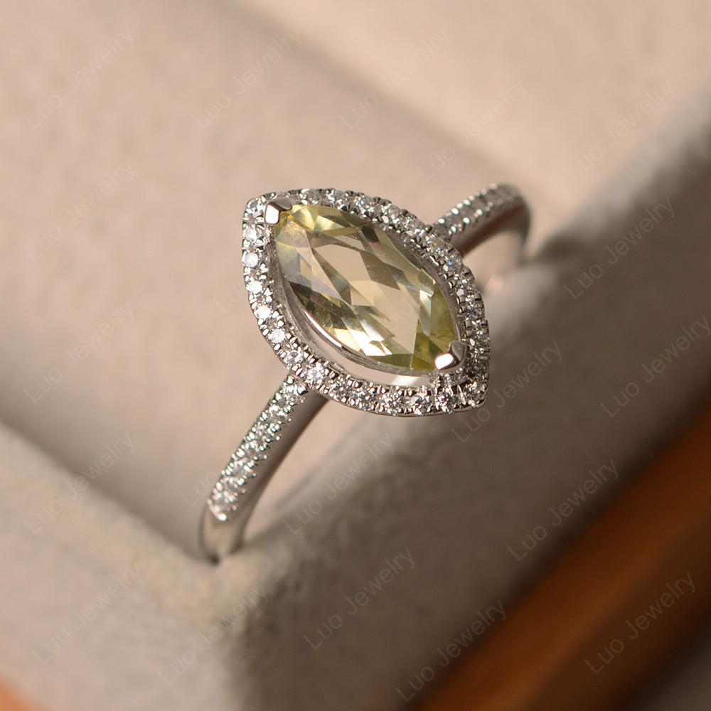 Lemon Quartz Ring Marquise Cut Halo Wedding Ring - LUO Jewelry