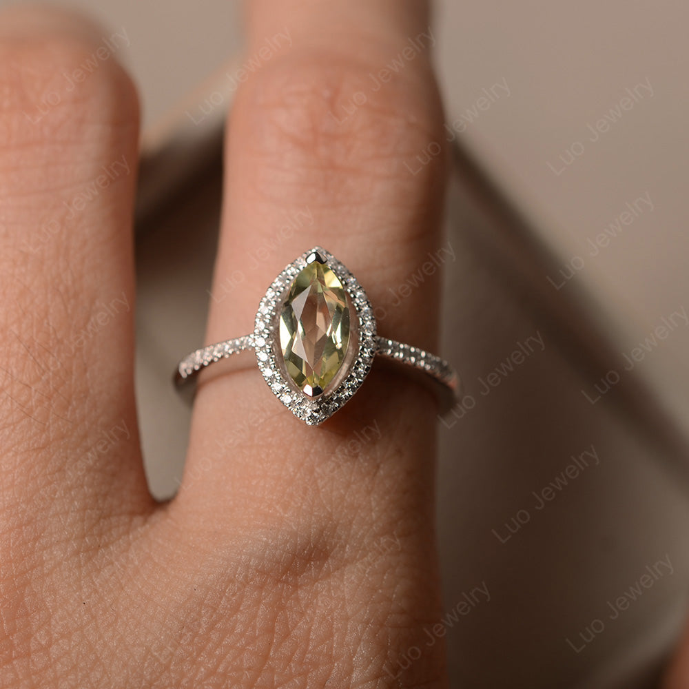 Lemon Quartz Ring Marquise Cut Halo Wedding Ring - LUO Jewelry