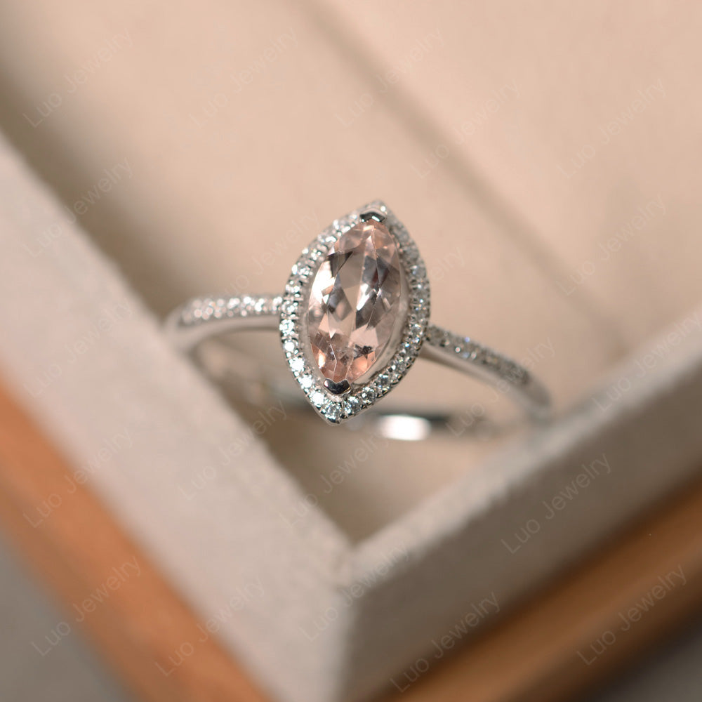 Morganite Ring Marquise Cut Halo Wedding Ring - LUO Jewelry