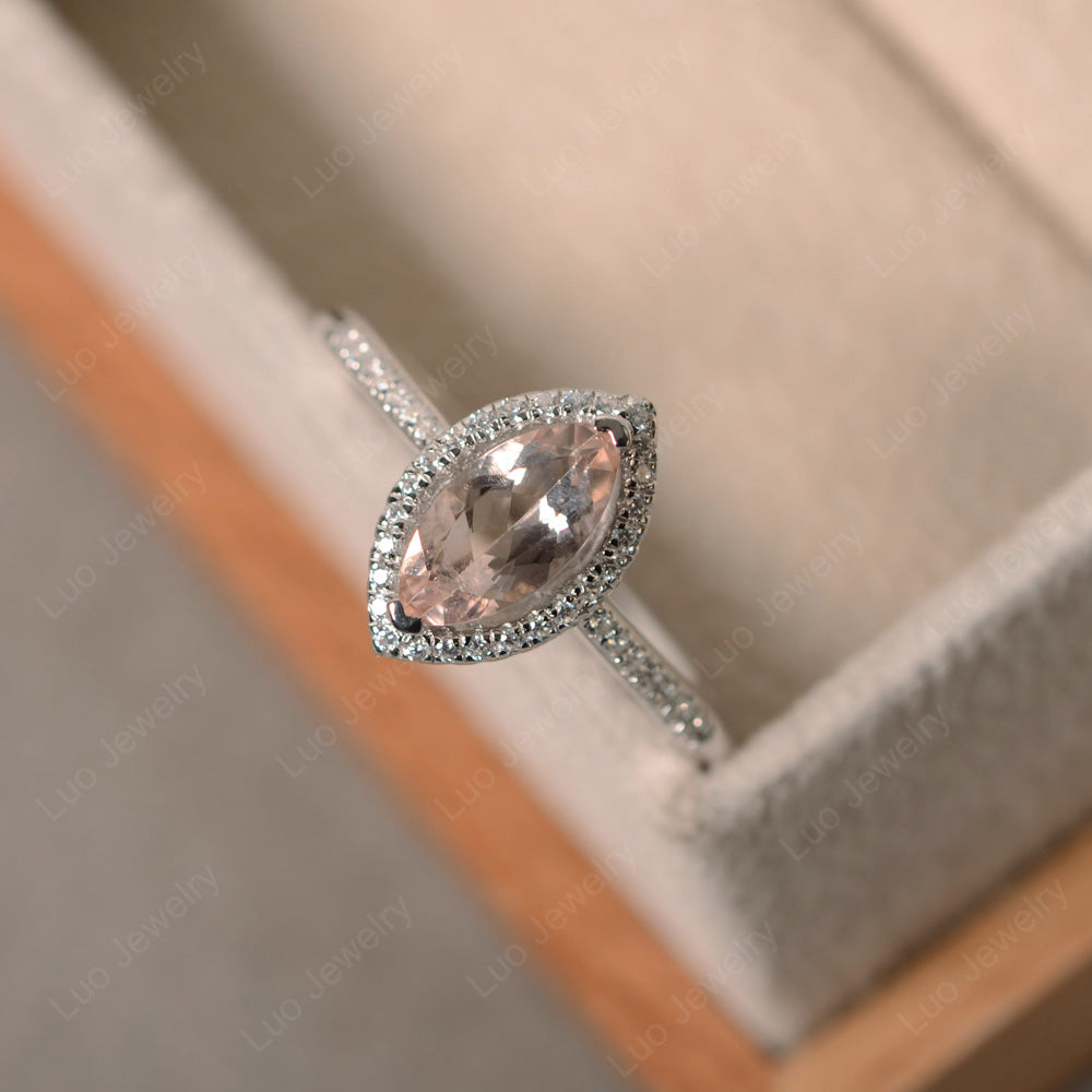 Morganite Ring Marquise Cut Halo Wedding Ring - LUO Jewelry