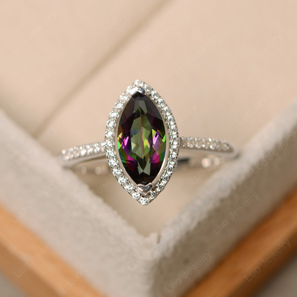 Mystic Topaz Ring Marquise Cut Halo Wedding Ring - LUO Jewelry