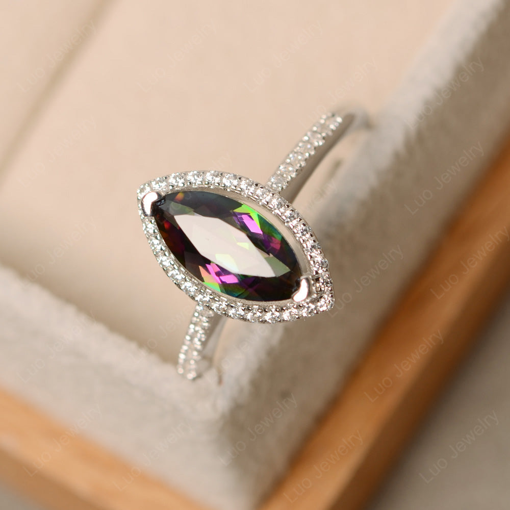 Mystic Topaz Ring Marquise Cut Halo Wedding Ring - LUO Jewelry