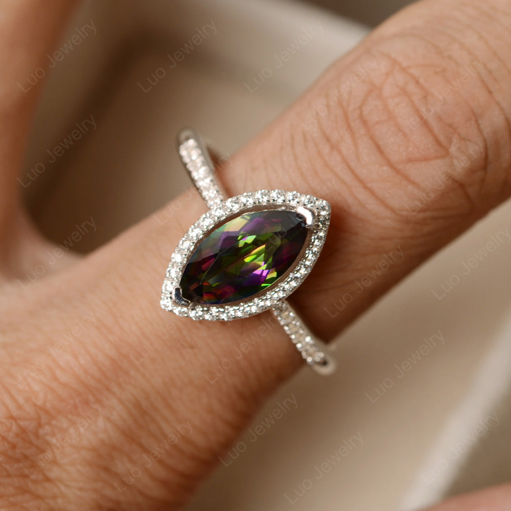 Mystic Topaz Ring Marquise Cut Halo Wedding Ring - LUO Jewelry