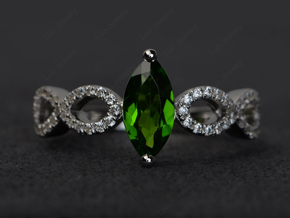 Diopside Engagement Ring Marquise Cut Gold - LUO Jewelry