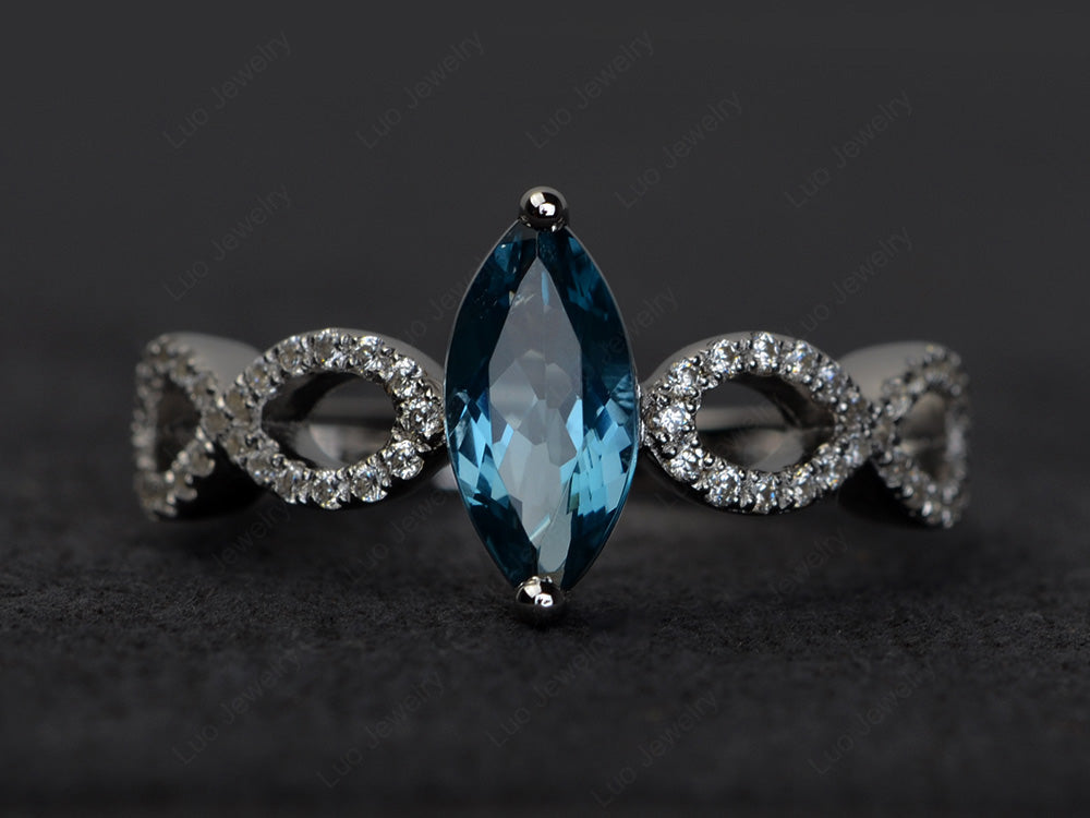 London Blue Topaz Engagement Ring Marquise Cut Gold - LUO Jewelry