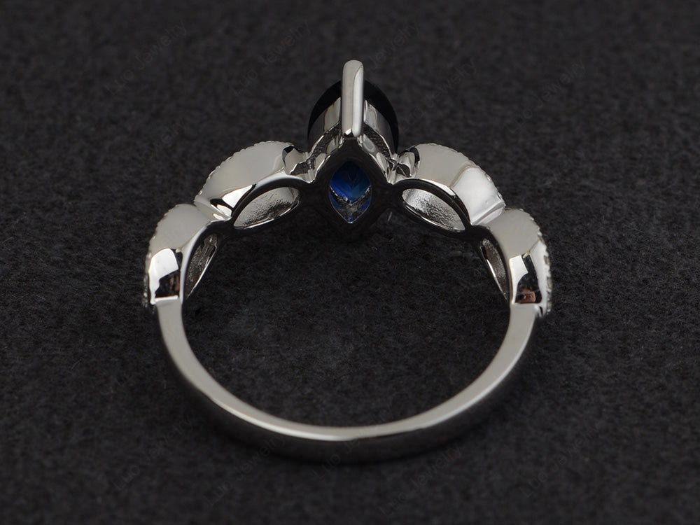 Lab Sapphire Engagement Ring Marquise Cut Gold - LUO Jewelry