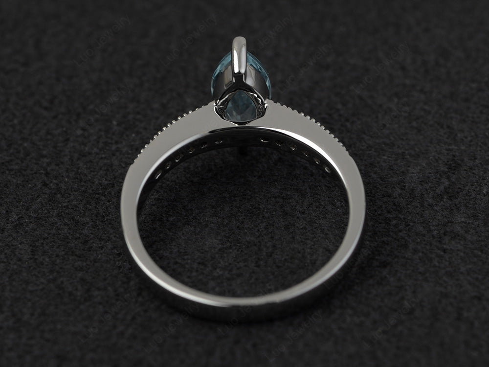 Marquise Cut Bridal Set Aquamarine Ring 2 Prong - LUO Jewelry