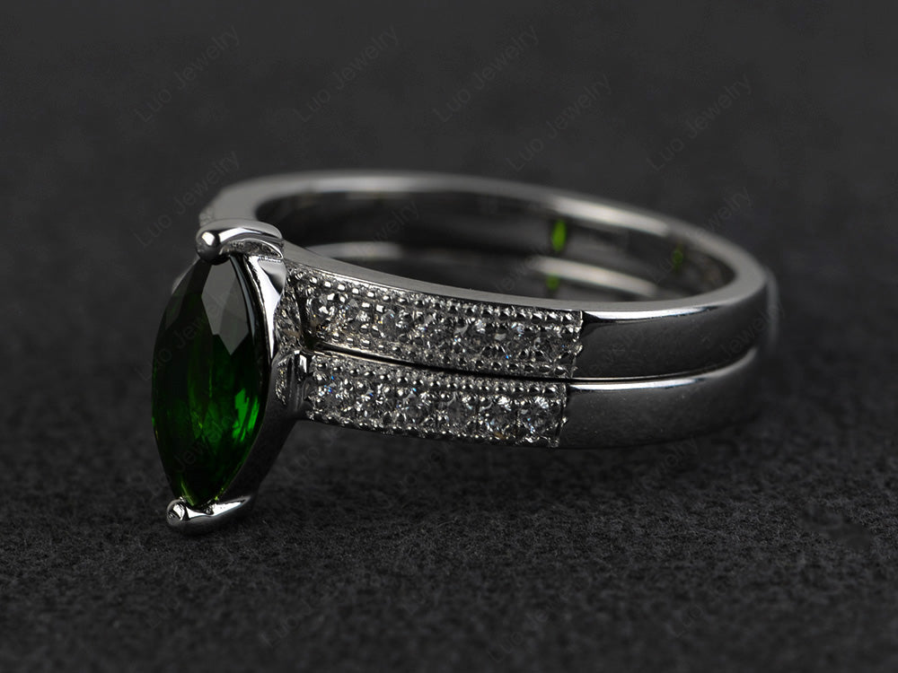 Marquise Cut Bridal Set Diopside Ring 2 Prong - LUO Jewelry