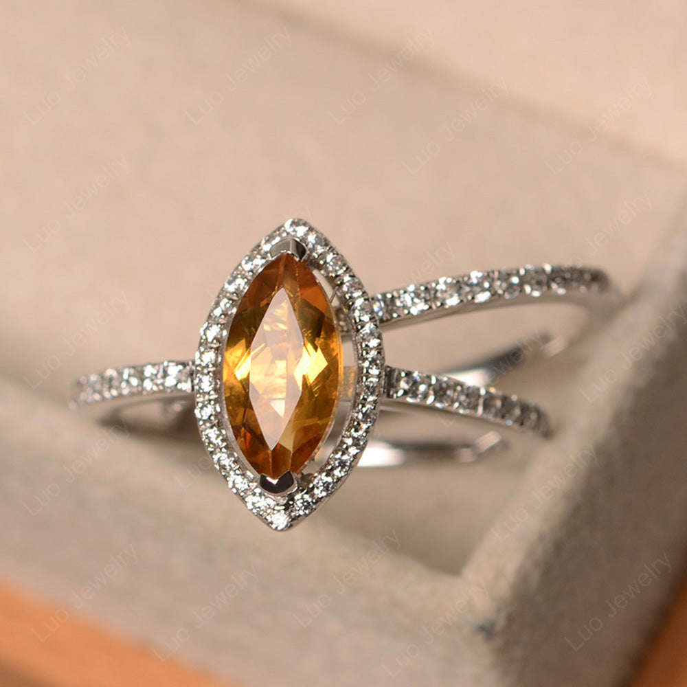 Marquise Cut Citrine Ring Halo Bridal Set Ring - LUO Jewelry