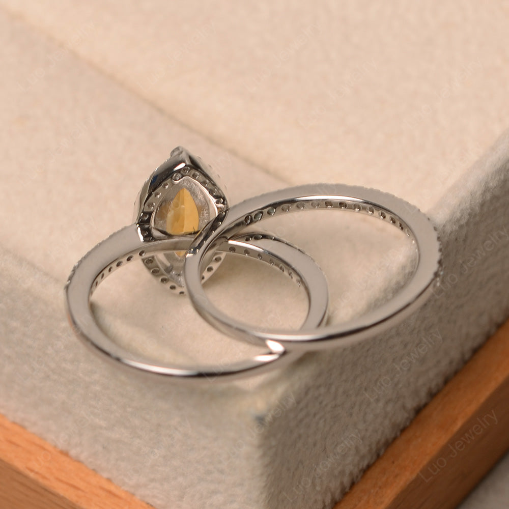 Marquise Cut Citrine Ring Halo Bridal Set Ring - LUO Jewelry