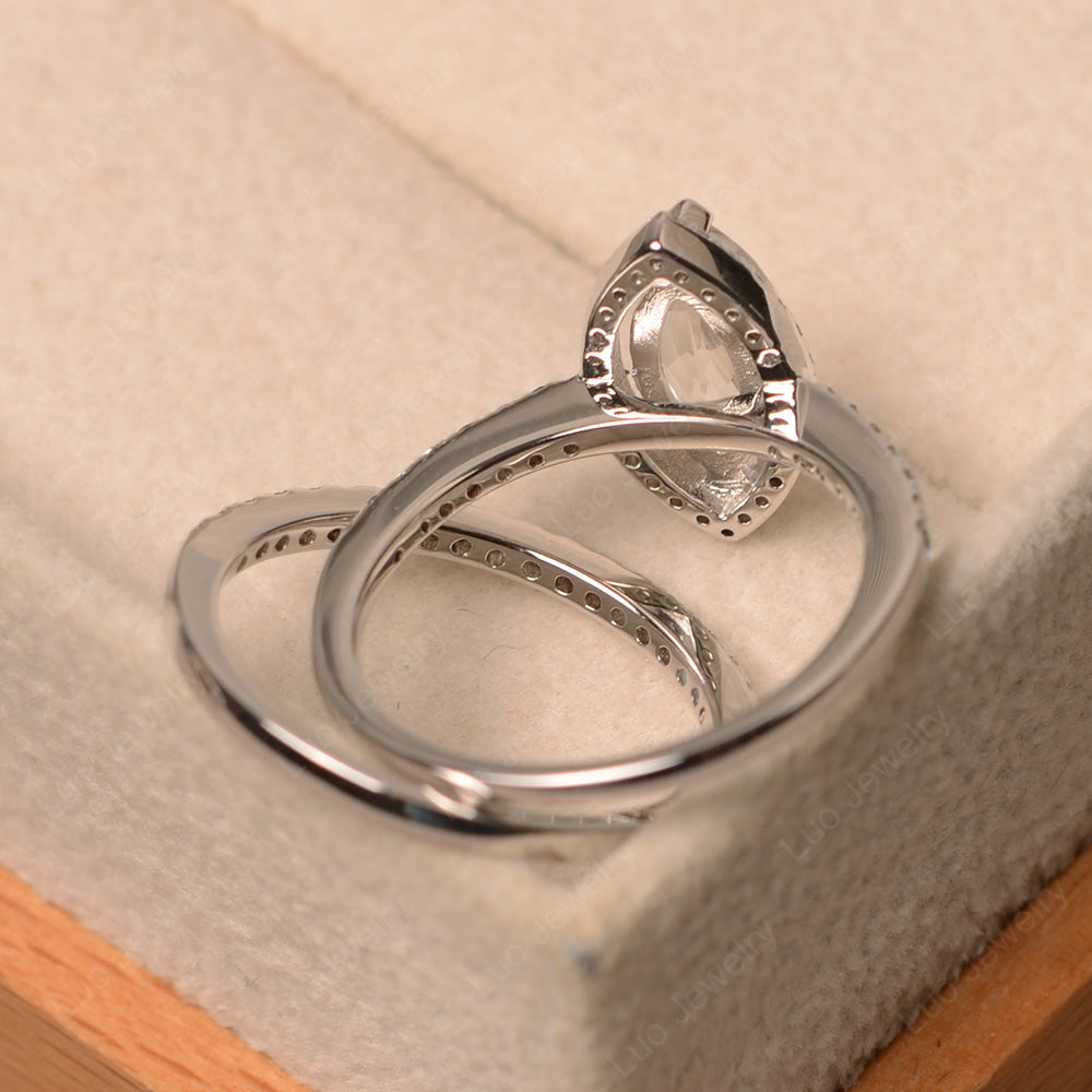 Marquise Cut White Topaz Ring Halo Bridal Set Ring - LUO Jewelry