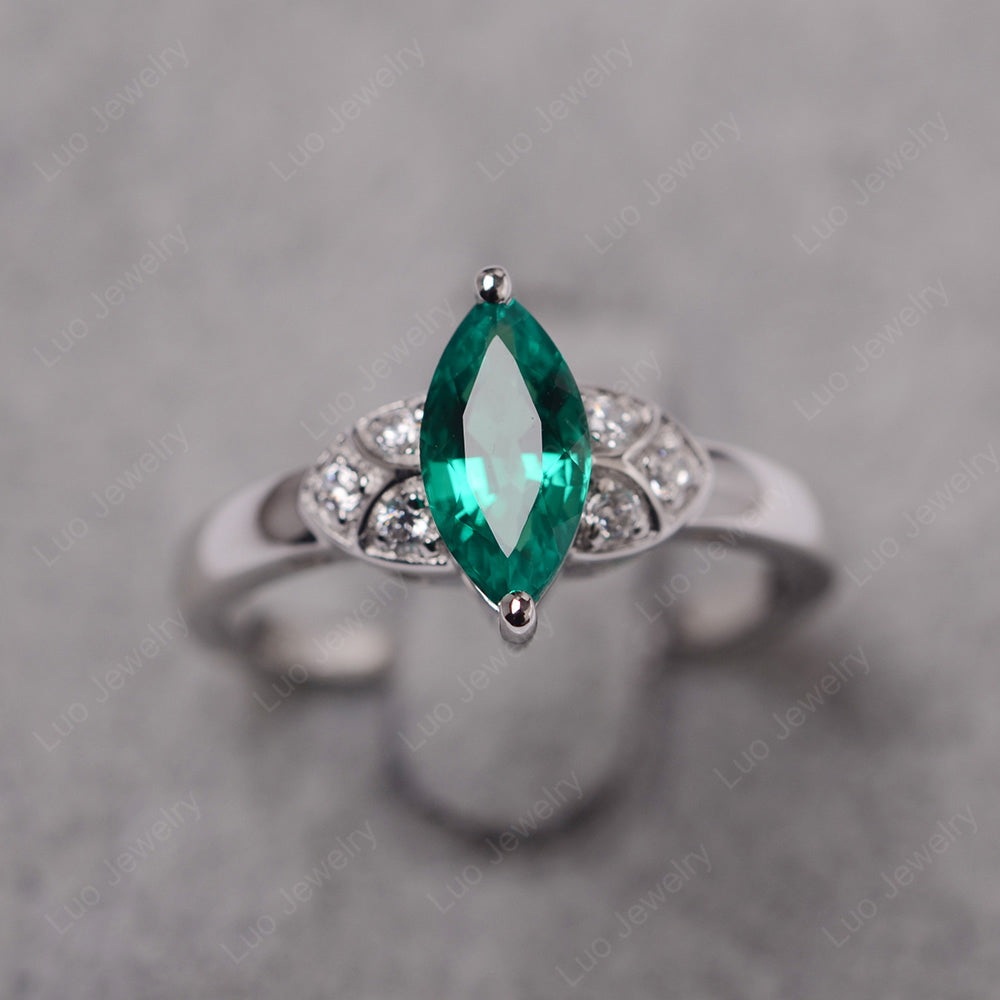 Marquise Cut Lab Emerald Ring Gold - LUO Jewelry