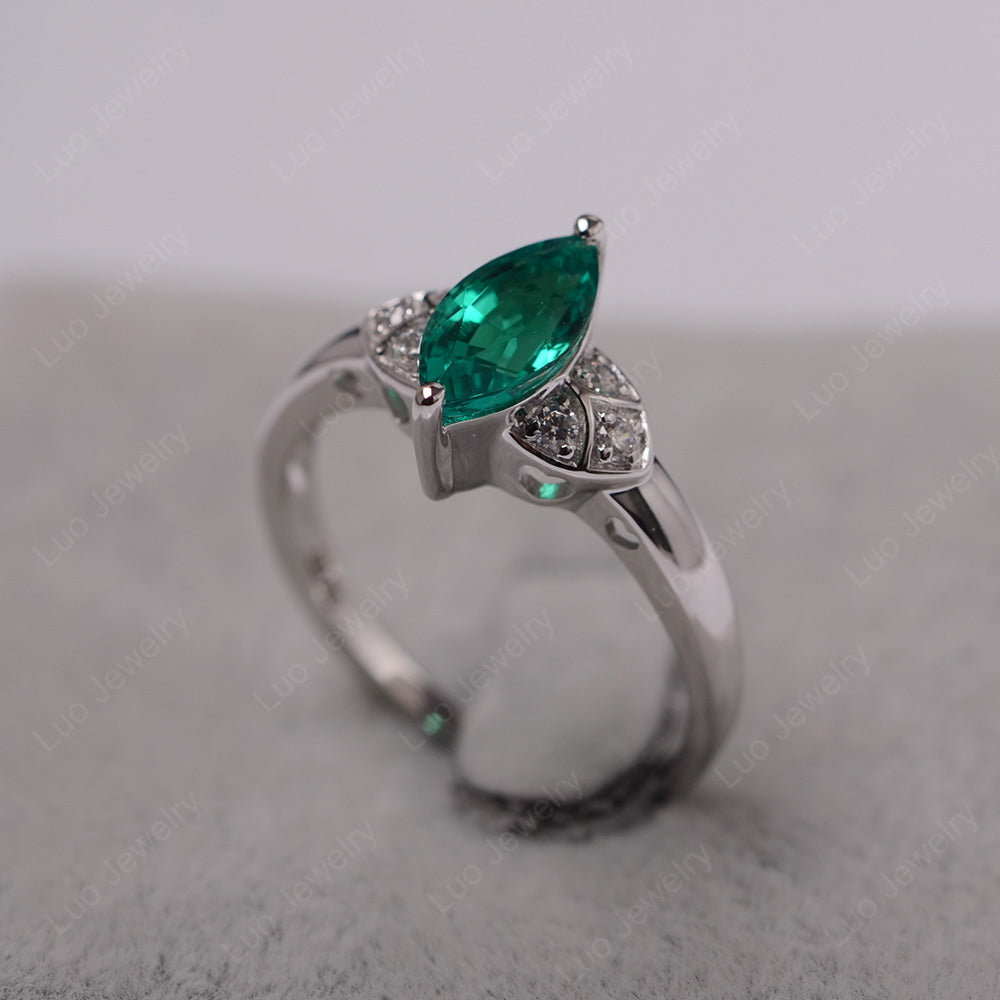 Marquise Cut Lab Emerald Ring Gold - LUO Jewelry