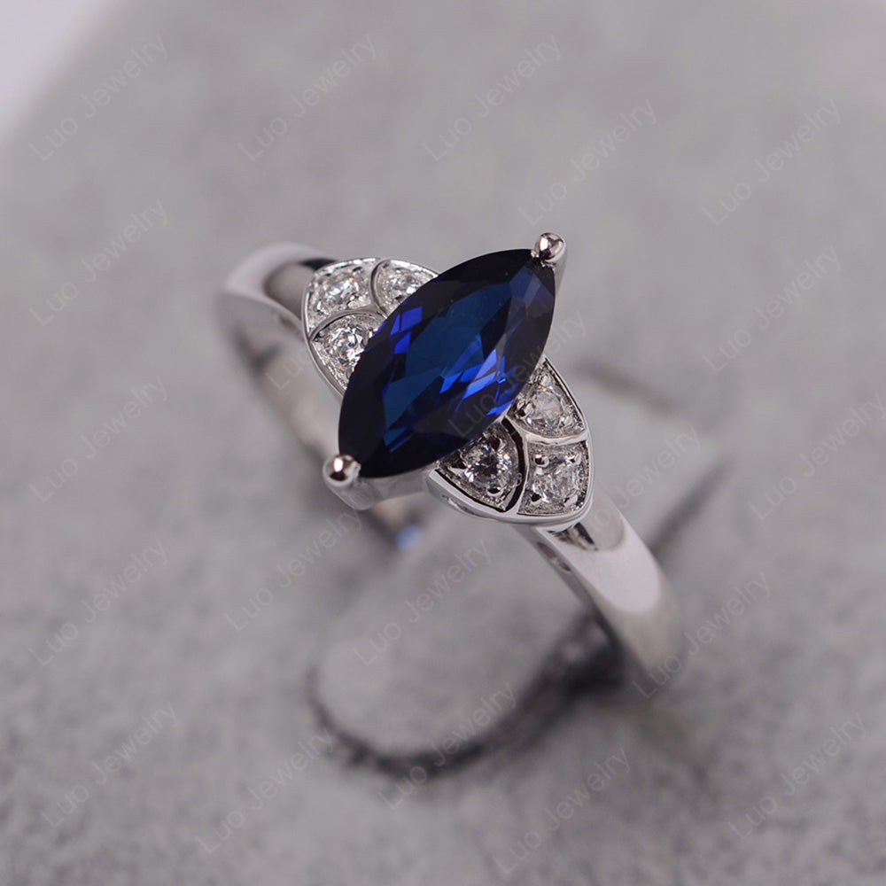 Marquise Cut Lab Sapphire Ring Gold - LUO Jewelry