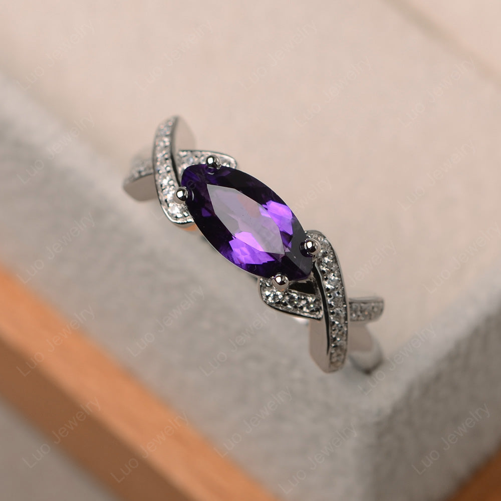 East West Marquise Cut Amethyst Ring Art Deco - LUO Jewelry