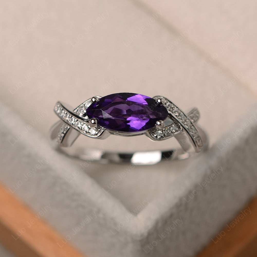 East West Marquise Cut Amethyst Ring Art Deco - LUO Jewelry