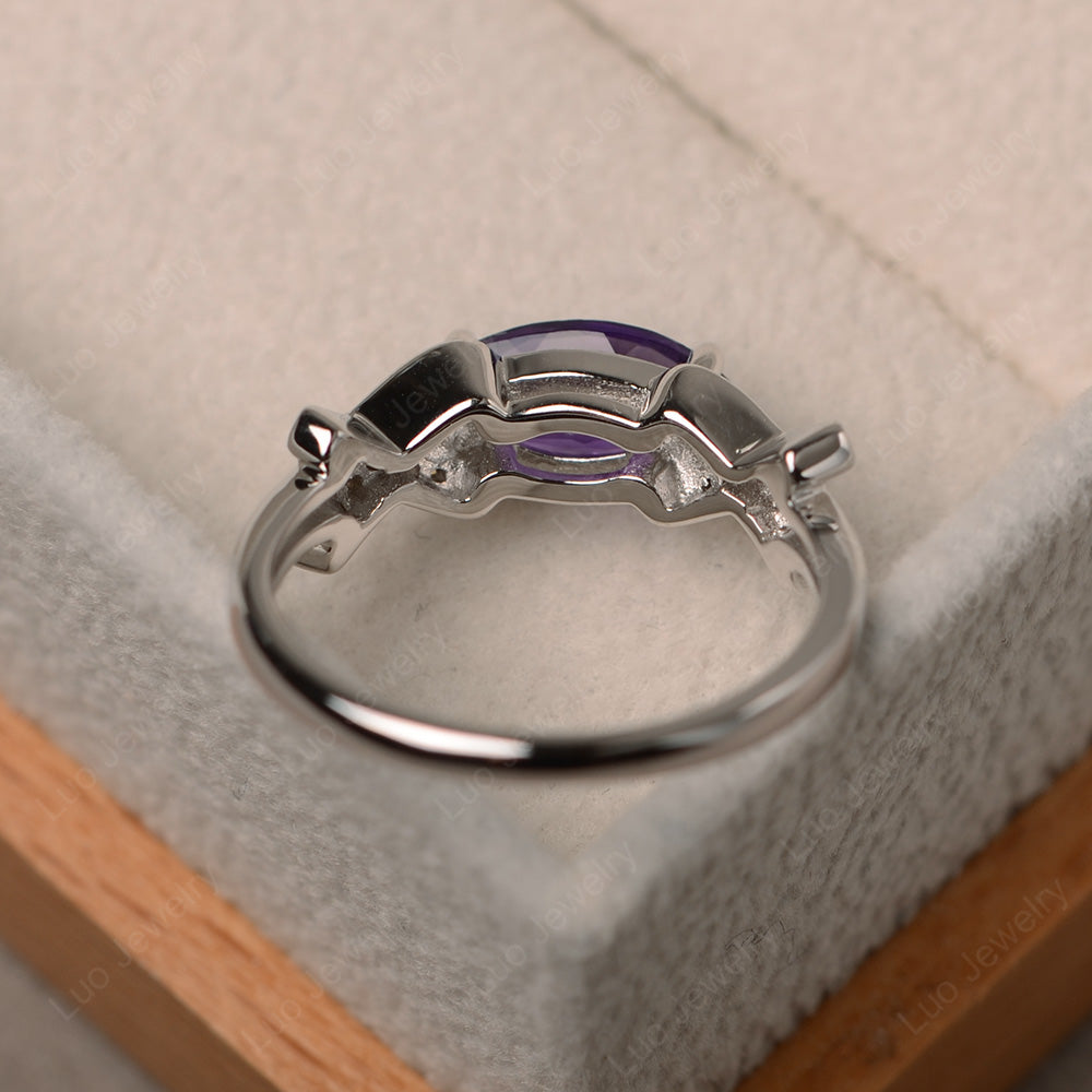 East West Marquise Cut Amethyst Ring Art Deco - LUO Jewelry