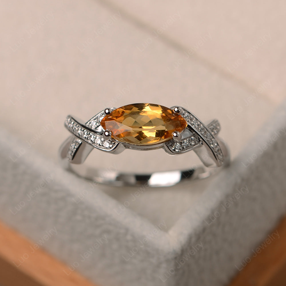 East West Marquise Cut Citrine Ring Art Deco - LUO Jewelry