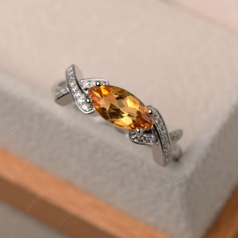 East West Marquise Cut Citrine Ring Art Deco - LUO Jewelry