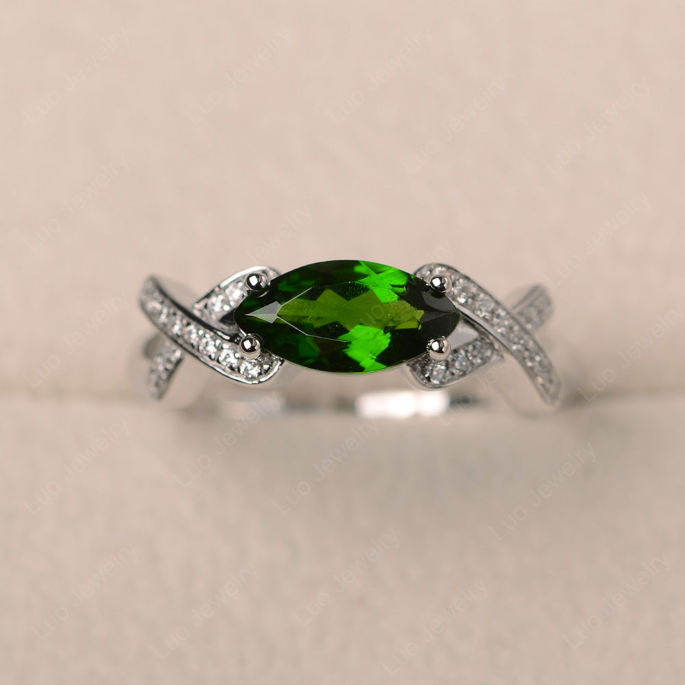 East West Marquise Cut Diopside Ring Art Deco - LUO Jewelry