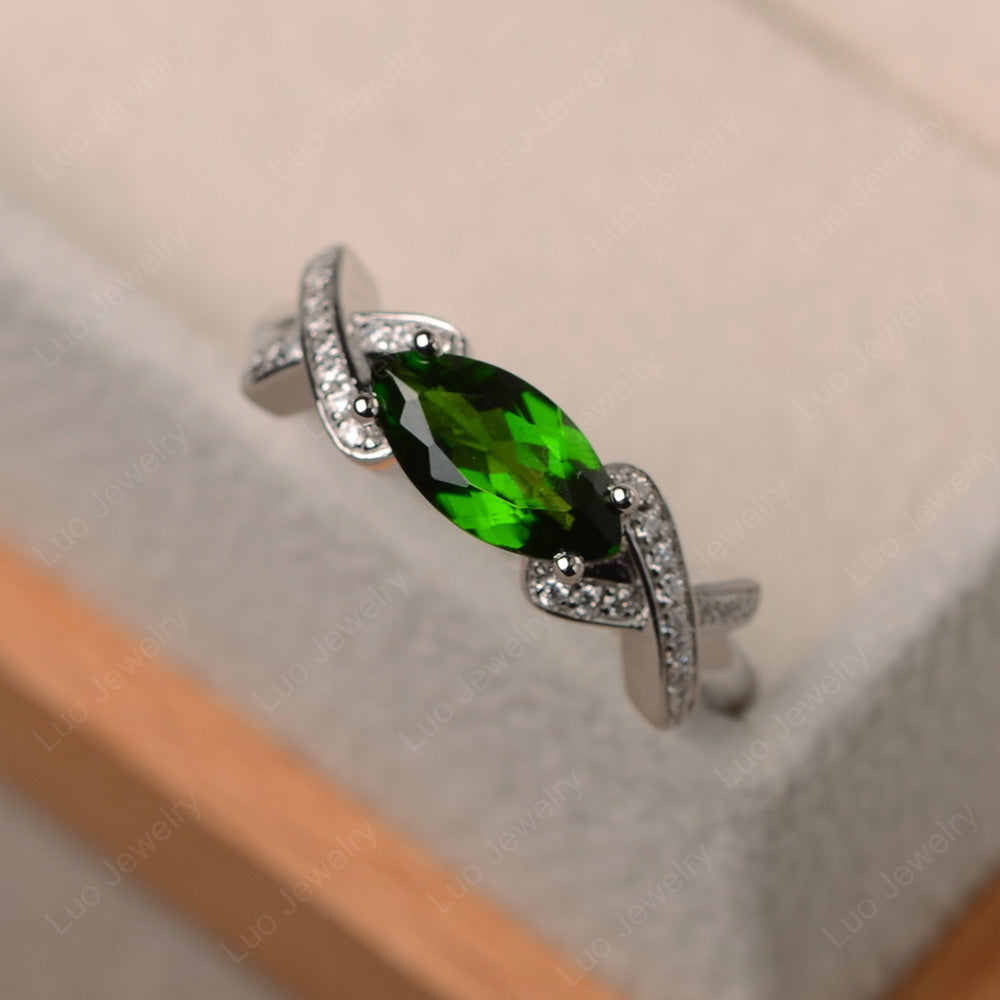 East West Marquise Cut Diopside Ring Art Deco - LUO Jewelry