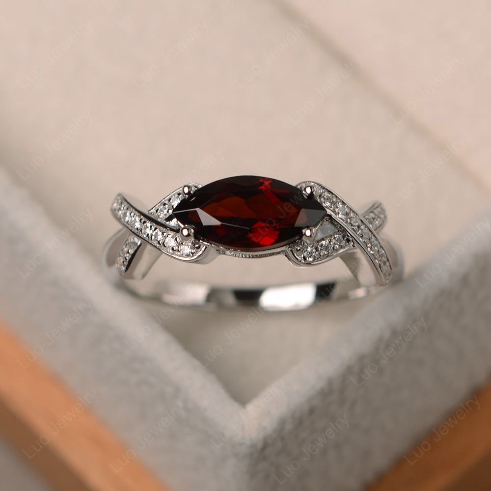 East West Marquise Cut Garnet Ring Art Deco - LUO Jewelry