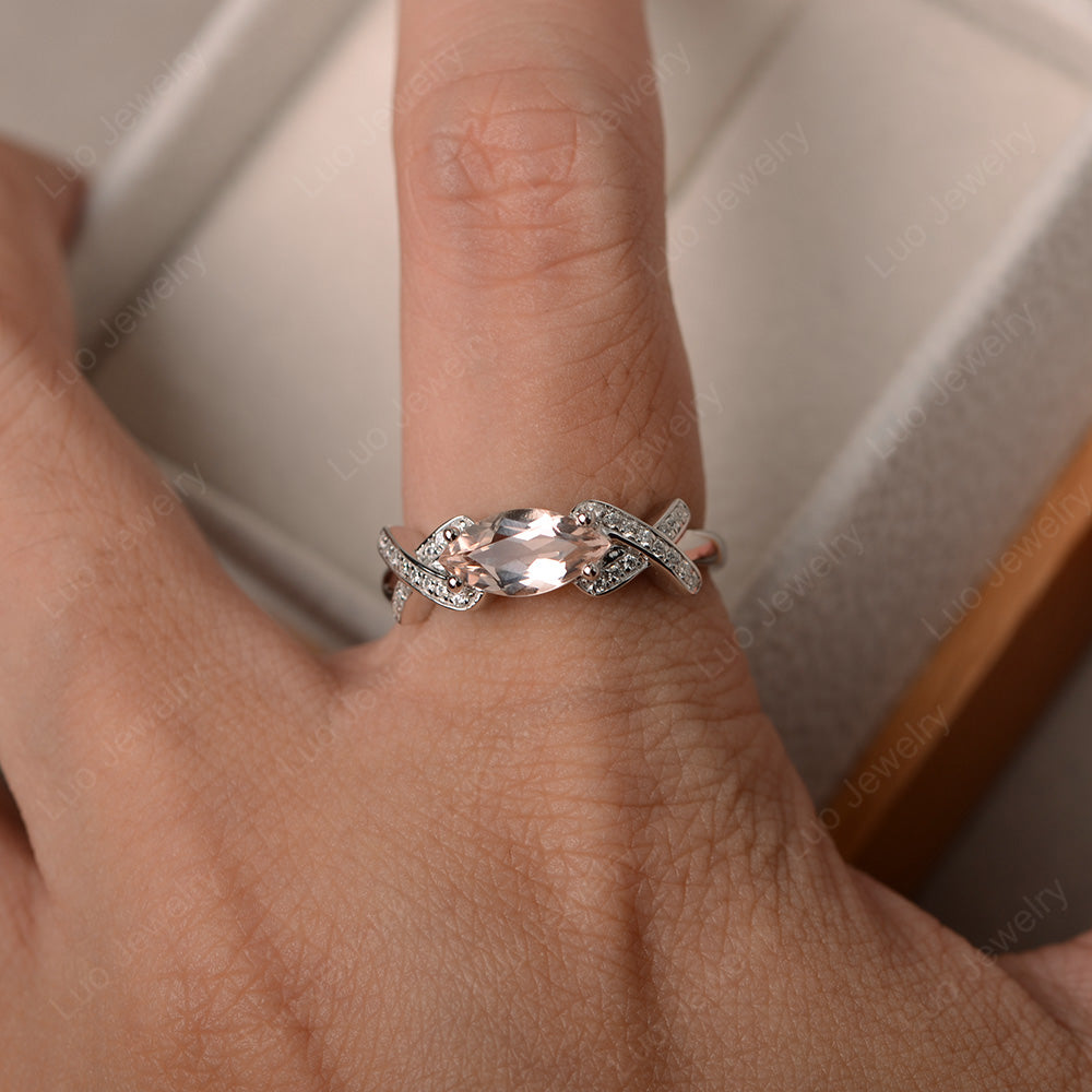 East West Marquise Cut Morganite Ring Art Deco - LUO Jewelry