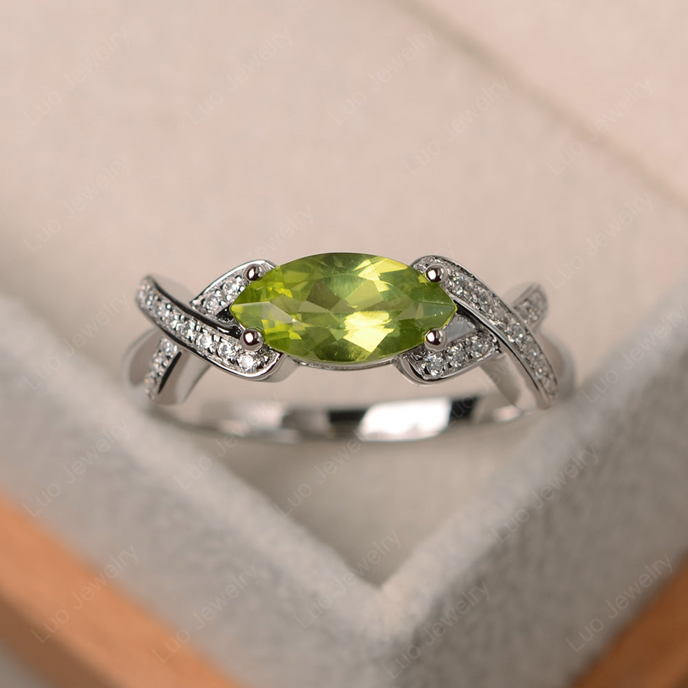 East West Marquise Cut Peridot Ring Art Deco - LUO Jewelry