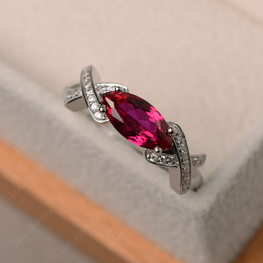 East West Marquise Cut Ruby Ring Art Deco - LUO Jewelry