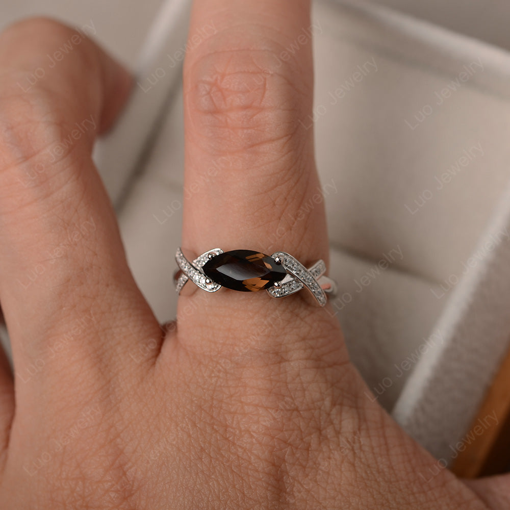 East West Marquise Cut Smoky Quartz  Ring Art Deco - LUO Jewelry