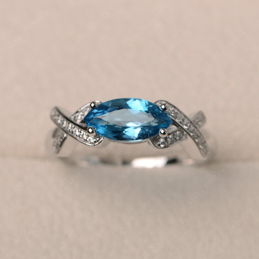 East West Marquise Cut Swiss Blue Topaz Ring Art Deco - LUO Jewelry