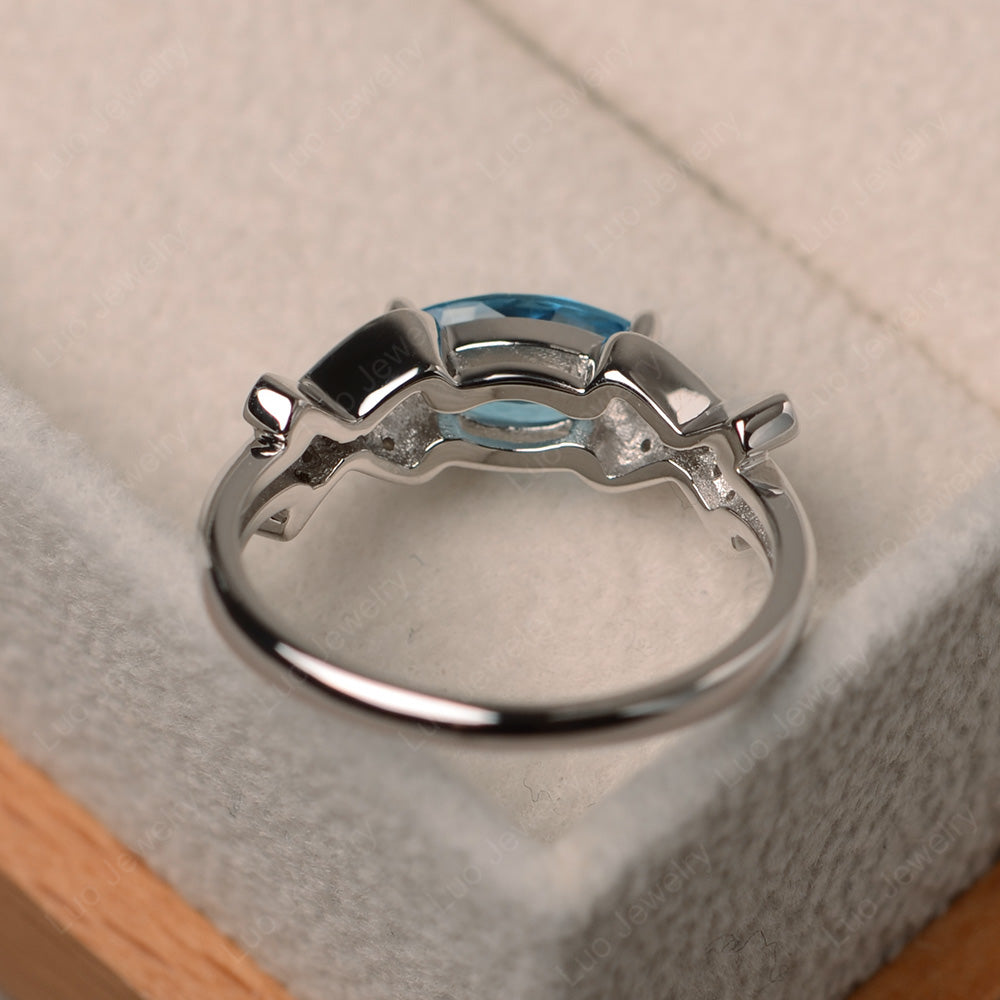 East West Marquise Cut Swiss Blue Topaz Ring Art Deco - LUO Jewelry