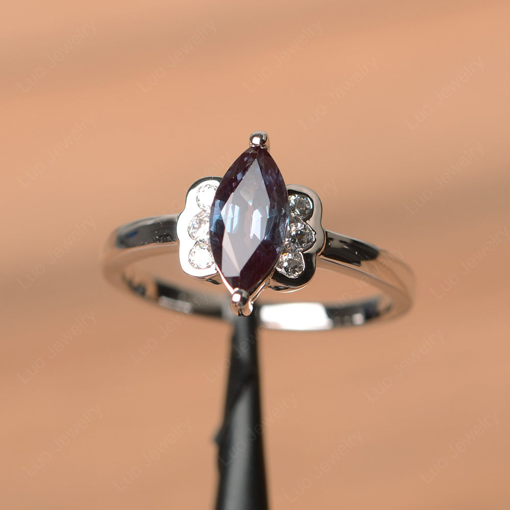 Unique Marquise Cut Alexandrite Wedding Ring - LUO Jewelry