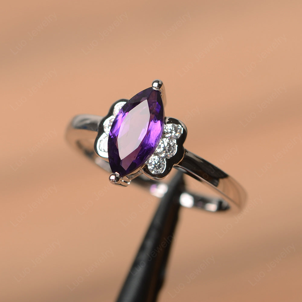 Unique Marquise Cut Amethyst Wedding Ring - LUO Jewelry