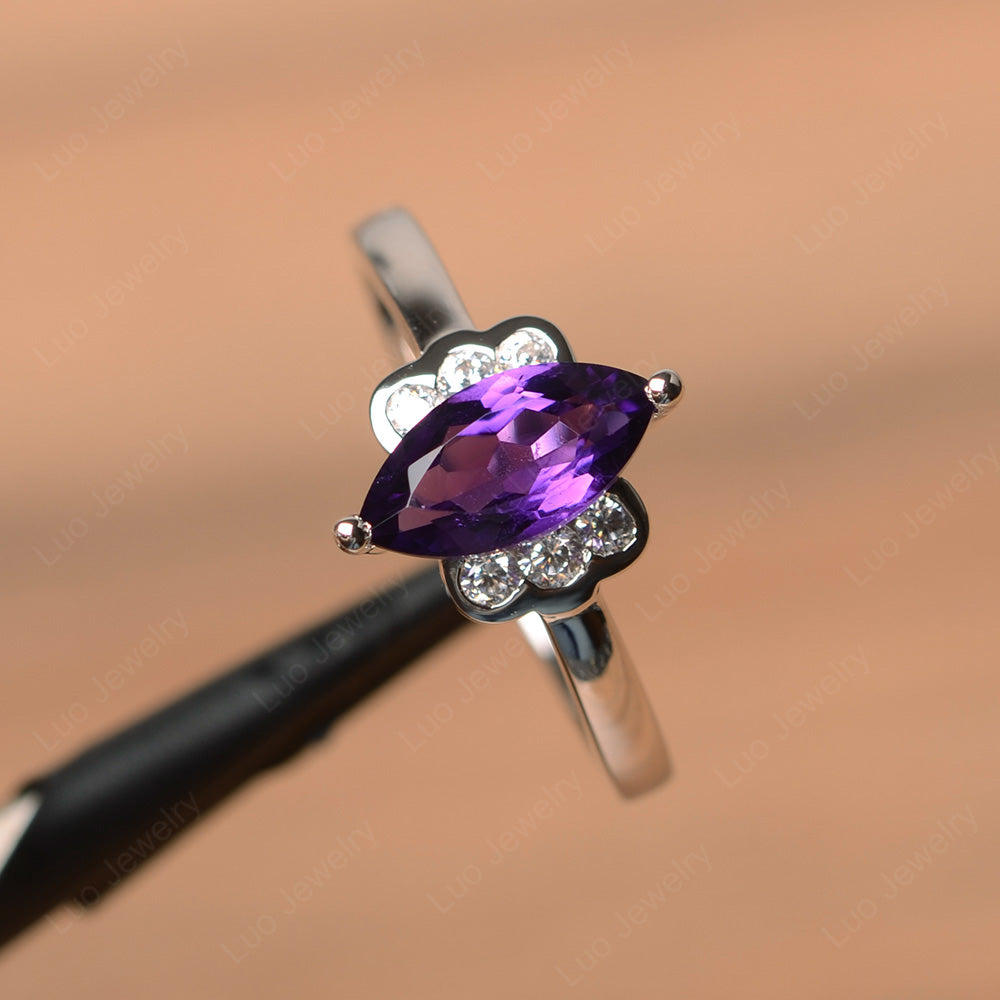 Unique Marquise Cut Amethyst Wedding Ring - LUO Jewelry