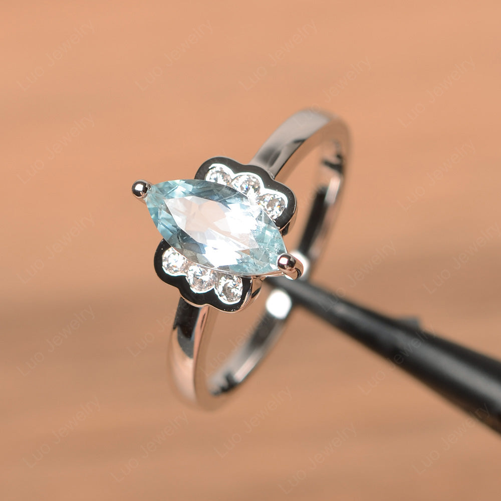 Unique Marquise Cut Aquamarine Wedding Ring - LUO Jewelry