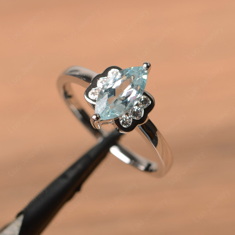 Unique Marquise Cut Aquamarine Wedding Ring - LUO Jewelry