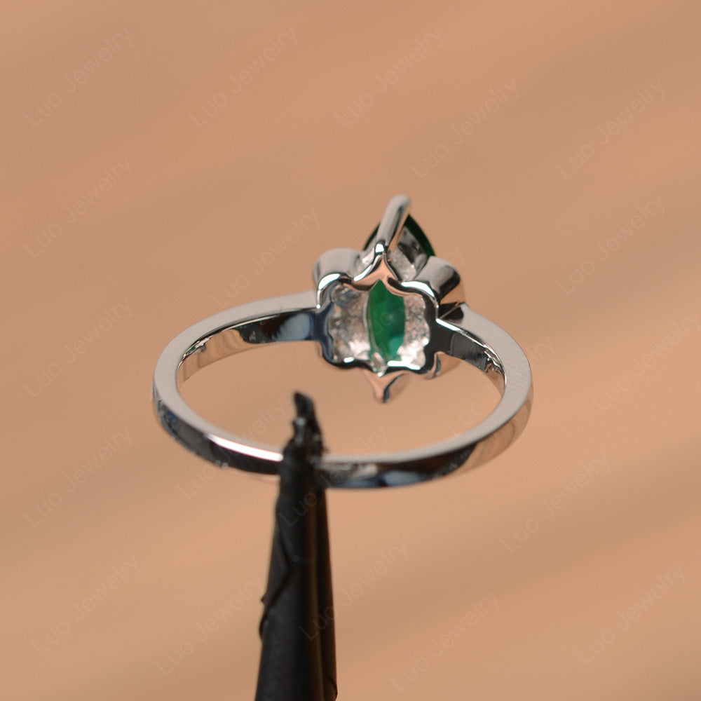 Unique Marquise Cut Lab Emerald Wedding Ring - LUO Jewelry