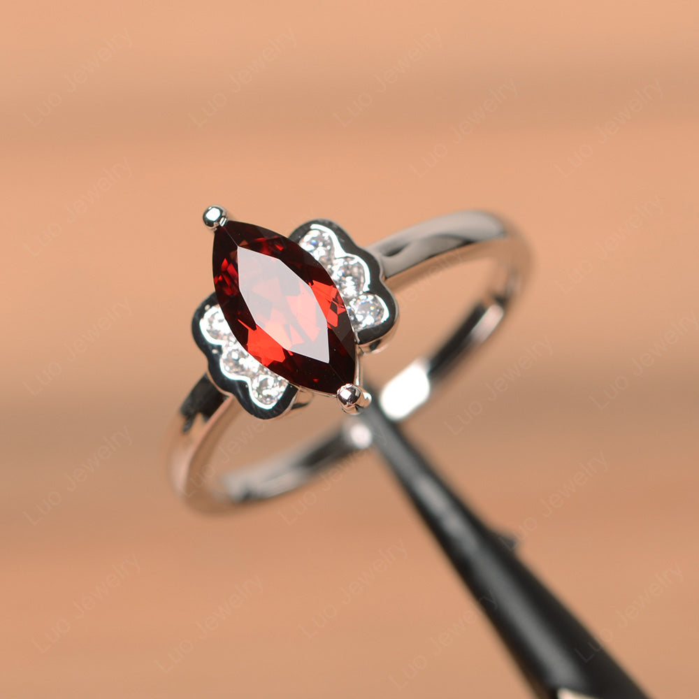 Unique Marquise Cut Garnet Wedding Ring - LUO Jewelry