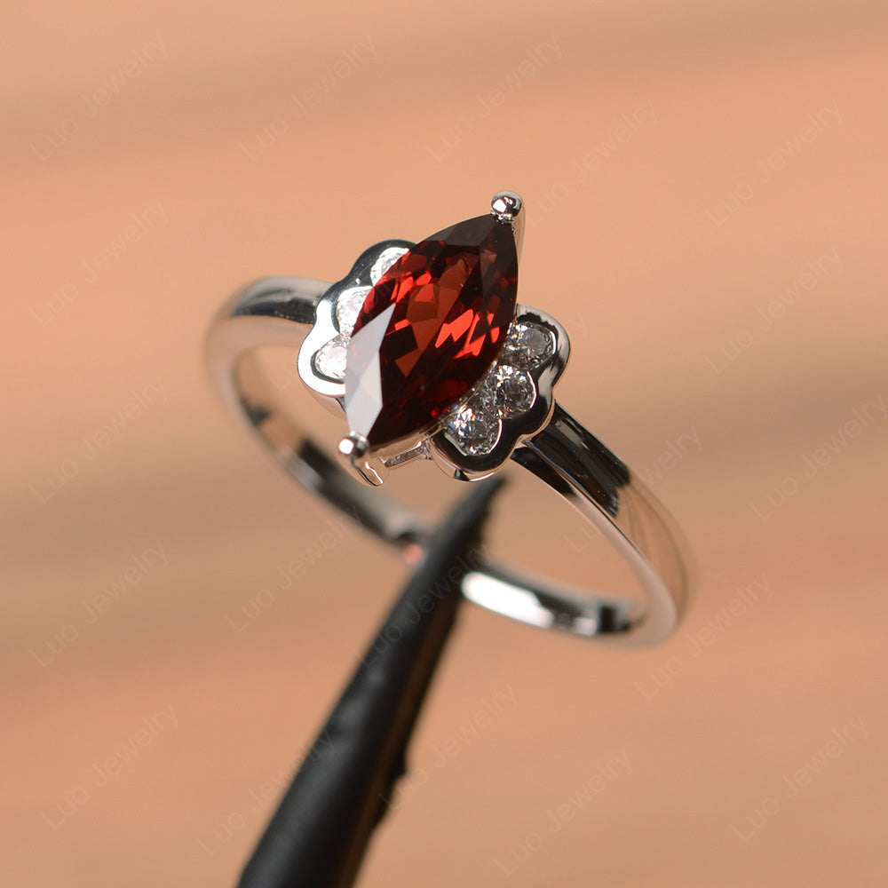 Unique Marquise Cut Garnet Wedding Ring - LUO Jewelry