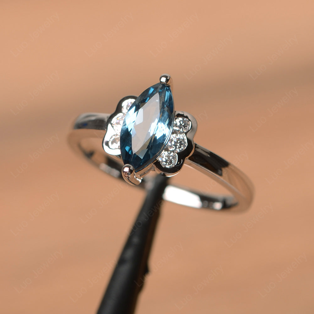 Unique Marquise Cut London Blue Topaz Wedding Ring - LUO Jewelry