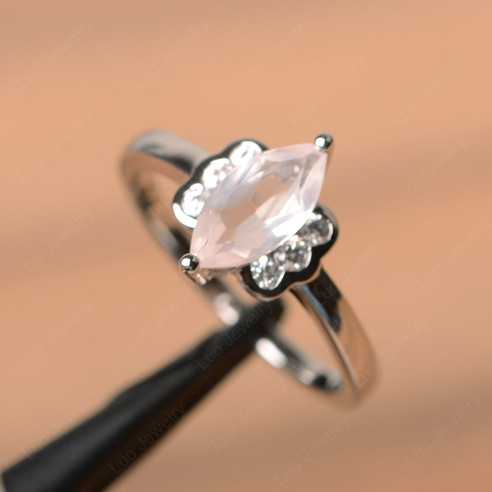 Unique Marquise Cut Rose Quartz Wedding Ring - LUO Jewelry