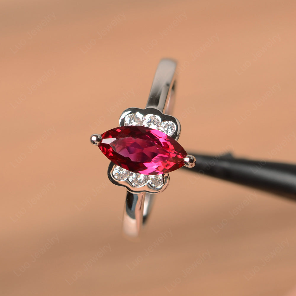 Unique Marquise Cut Ruby Wedding Ring - LUO Jewelry