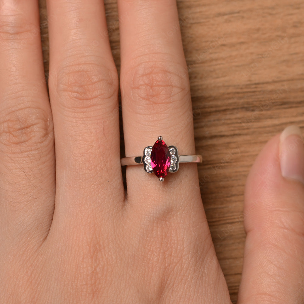 Unique Marquise Cut Ruby Wedding Ring - LUO Jewelry